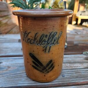 Vintage German Salt Glazed Crock Handmade/Painted Kochloffel Utensil Holder